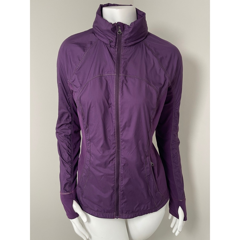 Lululemon‎ Rush Hour Darkest Magenta Purple Hooded Zip Jacket Thumbholes Size 6